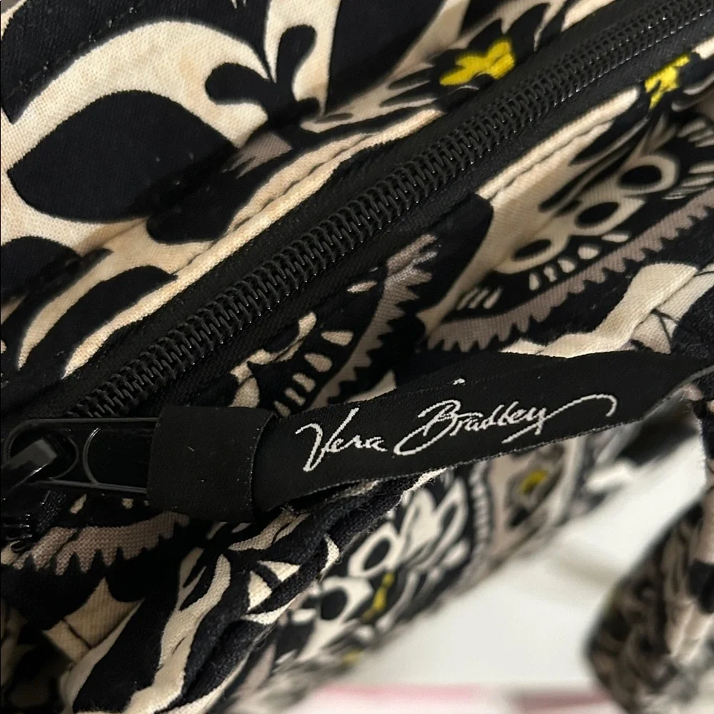 Vera Bradley Black & White Floral Quilted Tote with Yellow Highlights - Picture 4 of 8